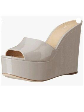 YDN Women High Heels Platform Mules Peep Toe Clogs Slip on Wedge Sandals Grey
